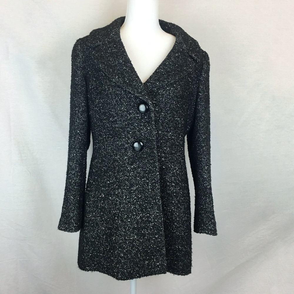 Talbots - Wool Blend, Lined, Black Tweed Coat